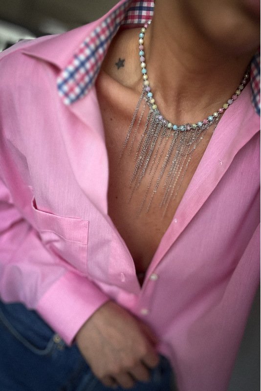 Spalvoto stiklo vėrinys su grandinėlėmis 2