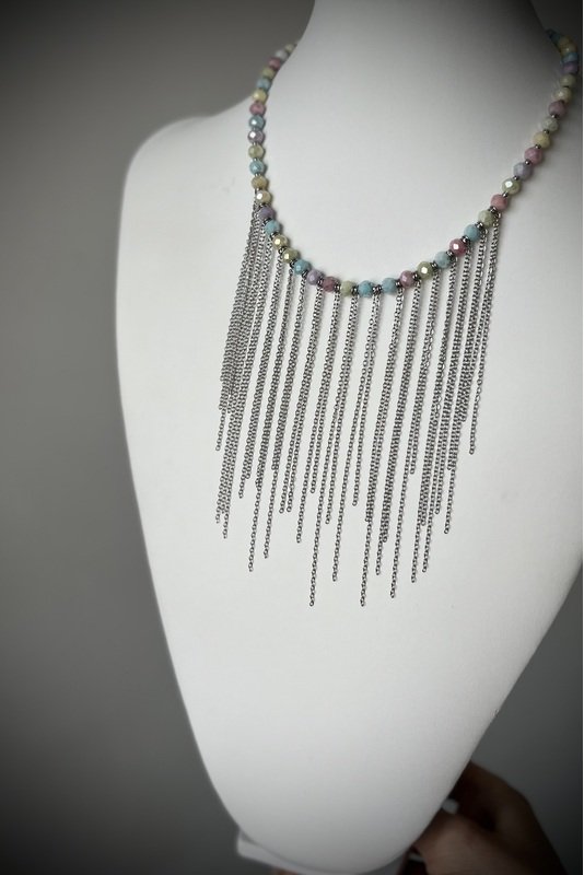 Spalvoto stiklo vėrinys su grandinėlėmis 1