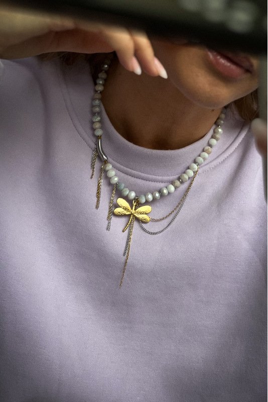 Stiklo vėrinys su Laumžirgiu ir grandinėlėmis 3