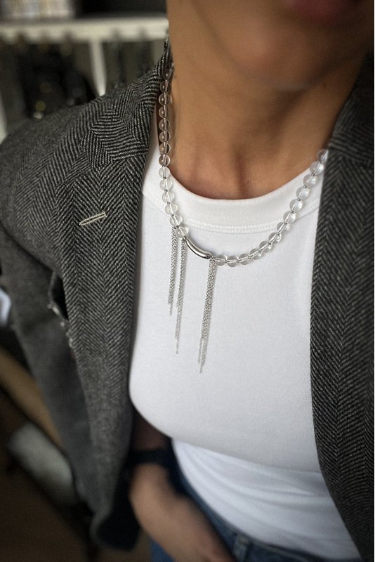 Kalnų krištolo vėrinys su grandinėlių akcentine detale 1