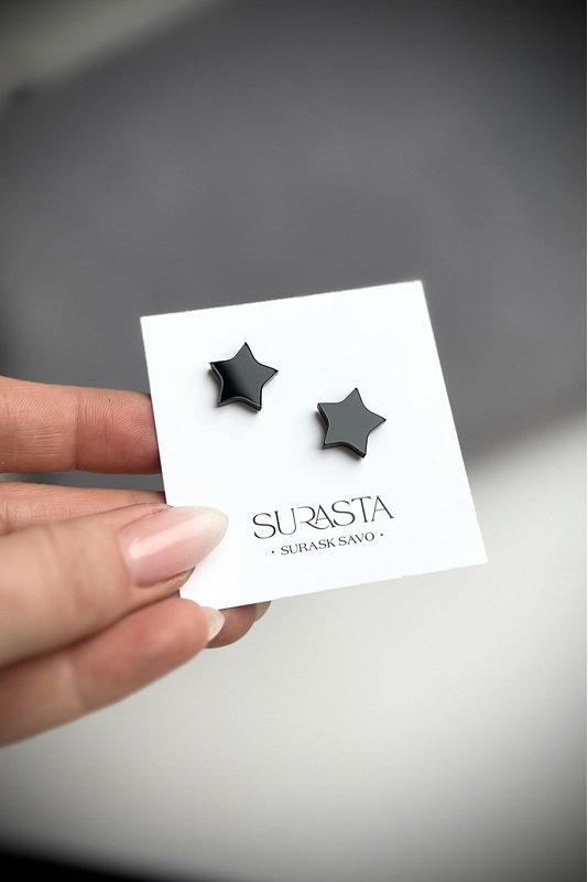 Organinio stiklo (blizgus) auskarai ''MINI juodos žvaigždutės'' 2