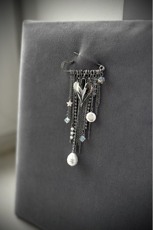 Segė - žiogelis "Perlo lašas ir Širdis" sidabras /1