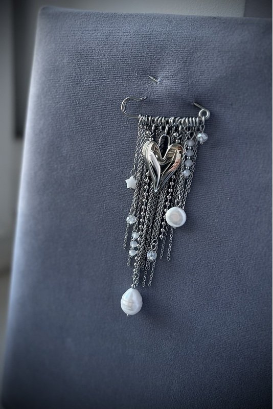 Segė - žiogelis "Perlo lašas ir Širdis" sidabras /2