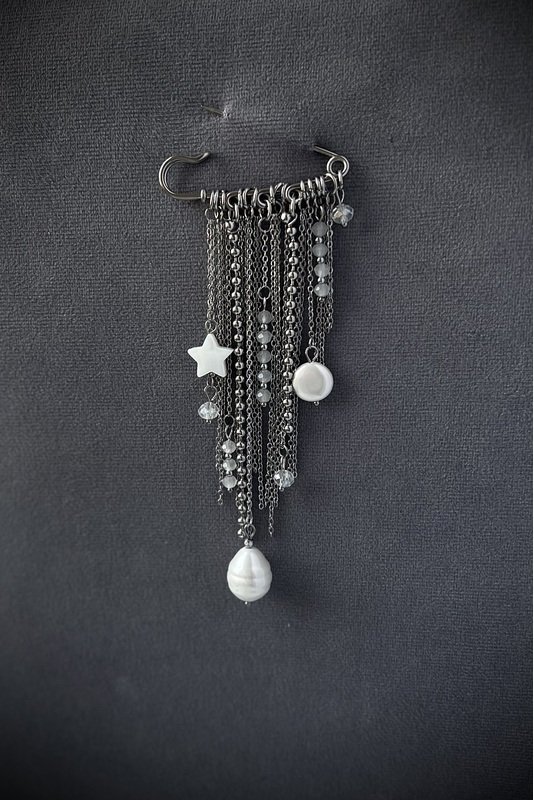 Segė - žiogelis "Perlo lašas ir žvaigždė" sidabras /2