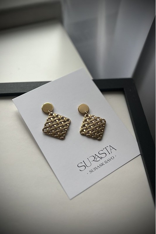 Nerūdijančio plieno auskarai "Auksiniai rombai" 2