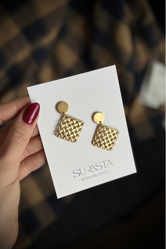 Nerūdijančio plieno auskarai "Auksiniai rombai"