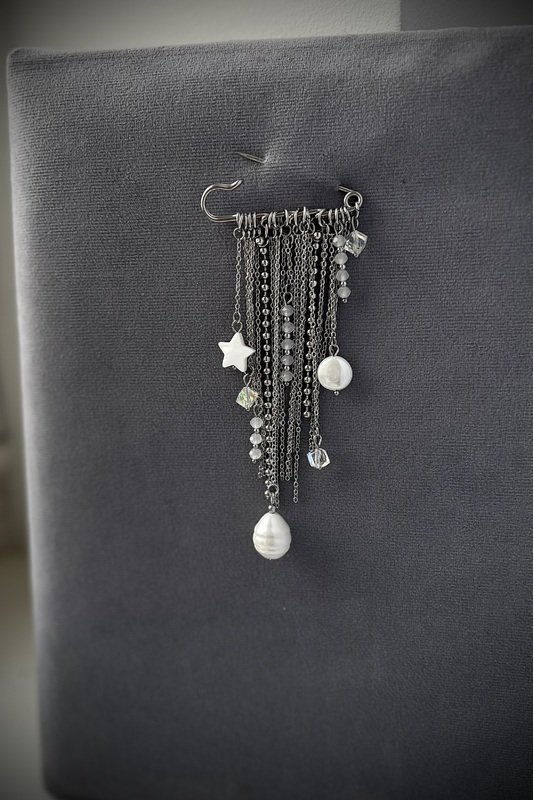 Segė - žiogelis "Perlo lašas ir žvaigždė" sidabras /1