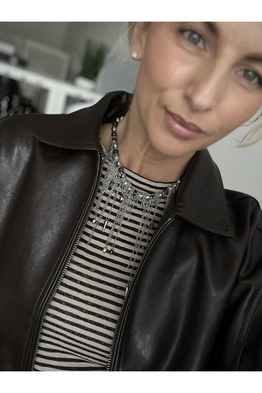 Hematito ir stiklo vėrinys su grandinėlėmis  3