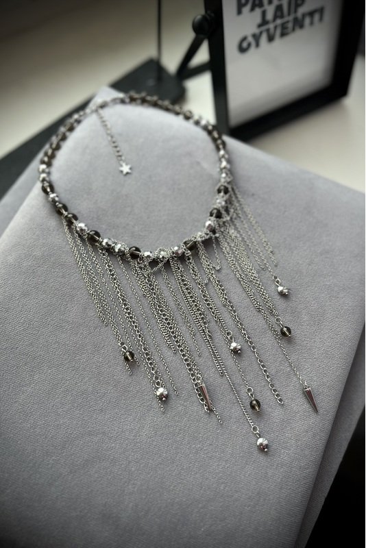 Hematito ir stiklo vėrinys su grandinėlėmis  1