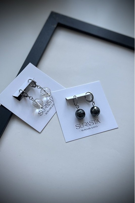 Kalnų krištolo/Hematito auskarai