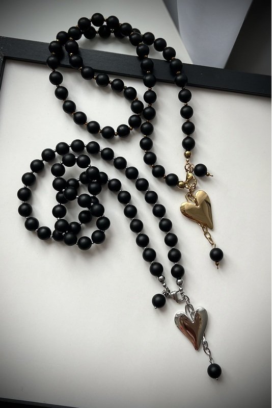 Onikso/Šungito vėrinys su "Širdies" pakabuku 3