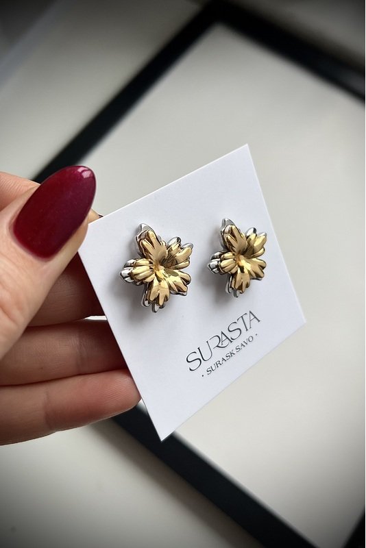 Nerūdijančio plieno auskarai "Aukso/sidabro gėlė"