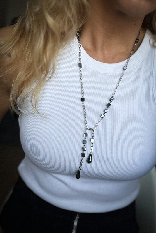 Reguliuojamo ilgio grandinėlė su pilku Hematitu 1